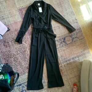 NWT MEDIUM black a new day wide leg deep v jumpsuit